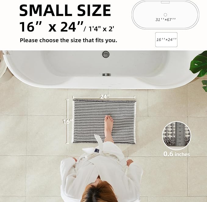 TYUU Waffle Bath Mat, Boho Bathroom Rugs Non Slip Washable Super Absorbent Quick Dry Bath Mat Farmhouse Bathroom Decor, 24"x16" Grey and White