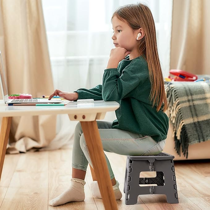 Flottian 9" Folding Step Stool for Adults and Kids Holds Up to 300 lbs,Non-Slip Folding Stools with Portable Handle, Compact Plastic Foldable Step Stool for Bathroom,Bedroom, Kitchen Gray
