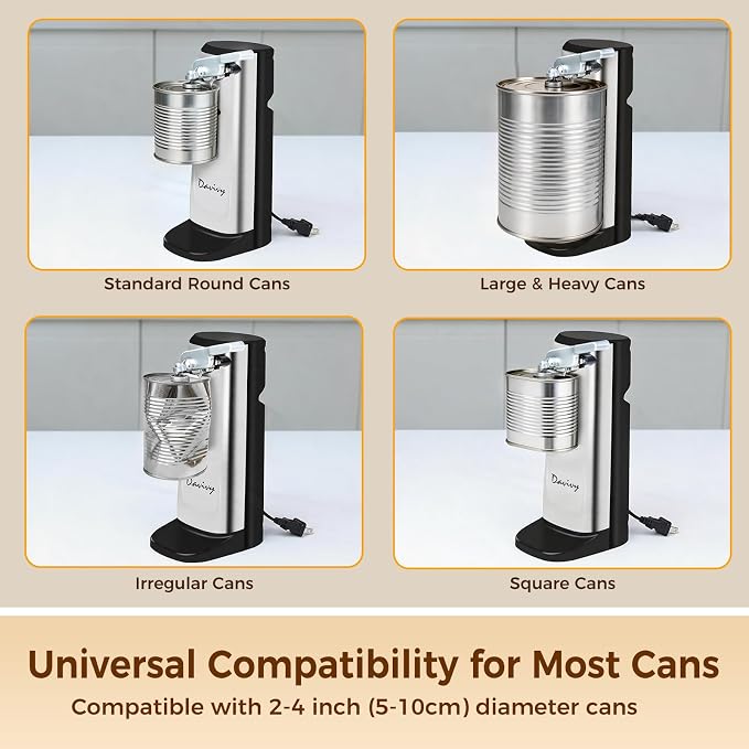 Davivy Electric Can Opener, One Touch Lid Opener, Removable Stainless Steel Cutter and 3-in-1 Design, with Sharpener and Bottle Opener (Stainless Steel-Black)