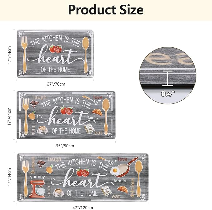 Yamaziot Anti Fatigue Kitchen Rug Set of 3, Non-Slip Waterproof Farmhouse Cushioned Comfort Standing Floor Mat for Kitchen, Office, Sink, Laundry