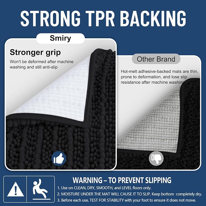 Smiry Bathroom Rugs Mat 36x24, Extra Soft Absorbent Chenille Bath Rugs, Non Slip Rubber Backing Machine Washable Quick Dry Bath Mats for Bathroom Floor, Tub, Shower, Home Decor Accessories, Black