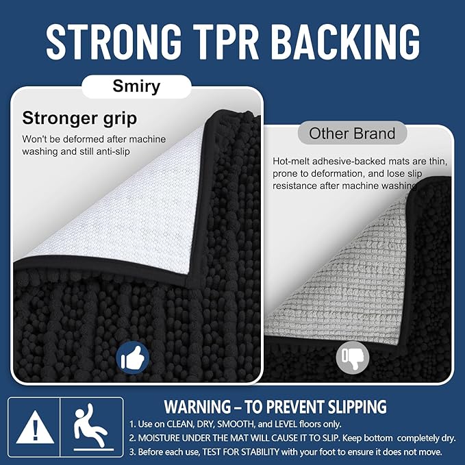 Smiry Bathroom Rugs Mat Round 30x30, Soft Absorbent Chenille Bath Rugs, Non Slip Rubber Backing Machine Washable Quick Dry Bath Mats for Bathroom Floor, Tub, Shower, Home Accessories, Black