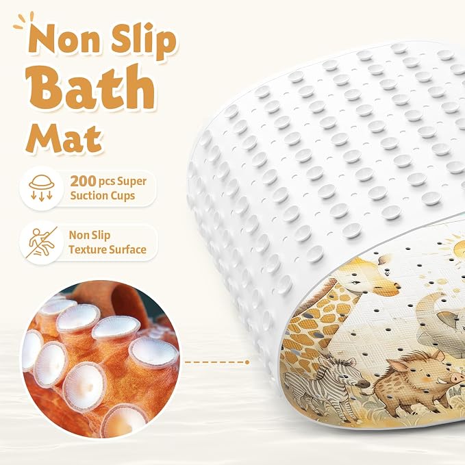 XIYUNTE Baby Bath Mat for Tub Non Slip Kids, BPA Free Extra Long Bathtub Mat 40x16 with Drain Holes and 200 Suction Cups, Non Toxic Machine Washable Toddler Bath Mat, Eco-Friendly Certified