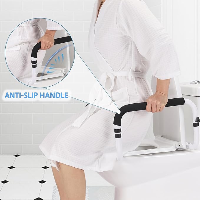 Toilet Safety Rail, Safety Frame for Toilet Seat, Toilet Grab Bar with Adjustable Width for Seniors Supports 350lbs (Black and White)