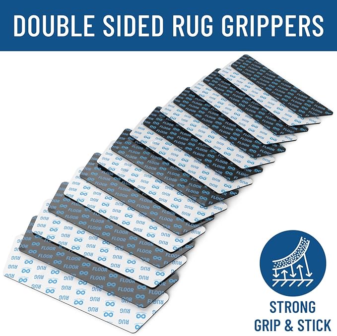 Everlasting Comfort Area Rug Gripper for Hardwood Floors - No Damage Non Slip Rug Pads, Floor to Carpet Tape for Holding Rugs in Place, Washable and Reusable, Double Sided Anti Slip Tape - 16 Pack