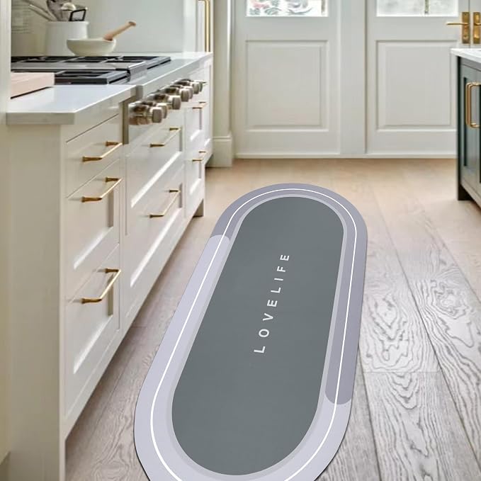 Rubber Bath mats Quick-Drying Non-Slip Bathroom mat Super Absorbent Bath mat Instant Dry Bath mat, Bathroom Rug in Front of The Kitchen Sink, Shower Room, Bathtub, Oval(Grey+23.6x47.2in)