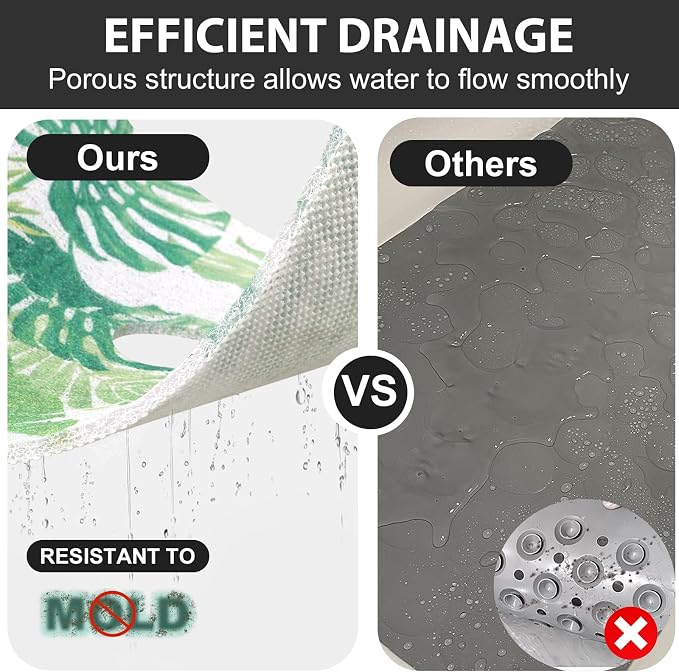 Non Slip Shower Mat: 47.2x31.5 Inch Extra Large Shower Mats for Inside Shower with Drain Hole in Middle - Soft PVC Loofah Anti Slip Shower Floor Mat for Standing and Walk-in Shower, Quick Drying