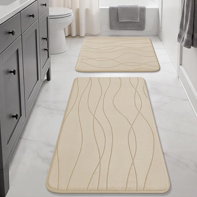 YIHOUSE Memory Foam Bathroom Rug Sets, Khaki, 2 Piece (17"x24"+20"x32") | Ultra Soft, Absorbent, Non-Slip, Machine Washable