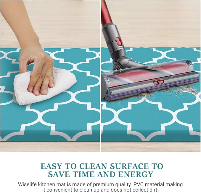 WISELIFE Kitchen Mat Cushioned Anti-Fatigue Kitchen Rug,17.3"x 60",Non Slip Waterproof Kitchen Mats and Rugs Heavy Duty PVC Ergonomic Comfort Mat for Kitchen, Floor Home, Office, Sink, Laundry, Green