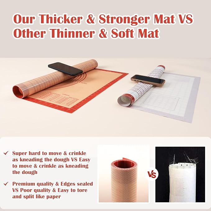Non-slip Silicone Pastry Mat Extra Large with Measurements 36''By 24'' for Baking Mat, Counter/Dough Rolling/Oven Liner/Fondant/Pie Crust（Red） (Pack of 2)