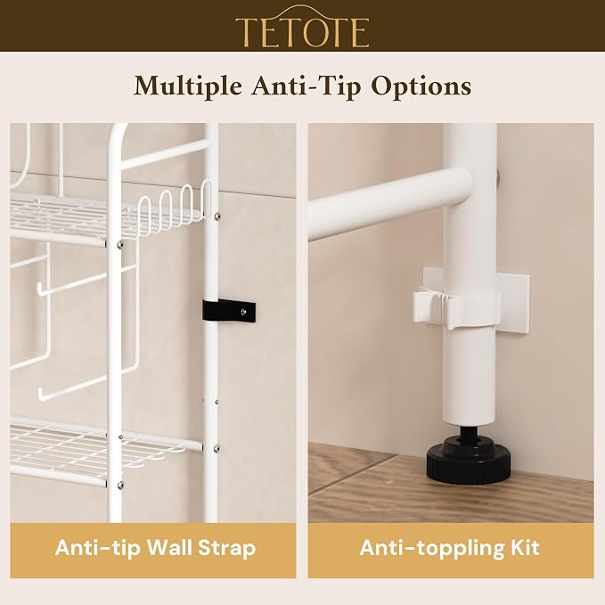 TETOTE Over The Toilet Storage Rack, 3-Tier Bathroom Organizer Shelf Over Toilet with Toilet Paper Roll Holder, Freestanding Metal Rack, White
