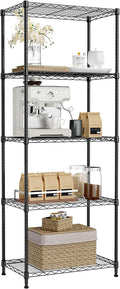 IZEUK 5-Tier Black Metal Storage Shelves, Adjustable Wire Shelving Unit for Kitchen, Bathroom, Pantry, Office, Garage, Organizer Wire Rack, 1250 lbs, 13.7" D x 23.6" W x 63" H