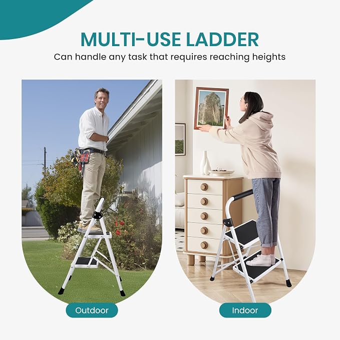 OLIXIS 2 Step Ladder, 330lbs Heavy Duty Sturdy Step Stool with Anti-Slip Pedal & Comfortable Handrail, Portable Step Stool for Kitchen, Garage & Outdoor Use - Black