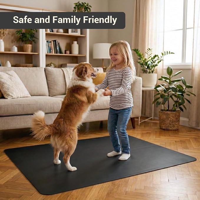 Office Rolling Chair Mat for Hardwood and Tile Floor, Black, Anti-Slip, Non-Curve, Chair Mat Best for Under The Computer Desk, 47 x 35 Rectangular Non-Toxic Plastic Protector, Not for Carpet