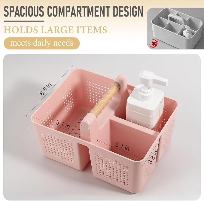 JiatuA Shower Caddy Basket Portable Caddy Organizer with Handle Cleaning Supplies Caddy Plastic Tool Storage for Bathroom Kitchen College Dorm Bedroom, Pink
