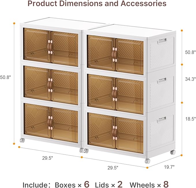 UAMFURI Stackable Storage Bins with Lids, 1050QT Closet Organizers and Storage with Doors and Wheels, Extra Large Storage Cabinet, Collapsible Plastic Drawers for Bedroom Office Garage