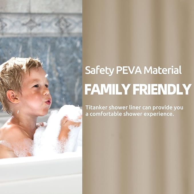 Titanker Shower Curtain Liner 72x72 Tan Shower Liner Lightweight PEVA Shower Curtains for Bathroom, Waterproof Shower Liner with Magnets and Rustproof Grommet Holes