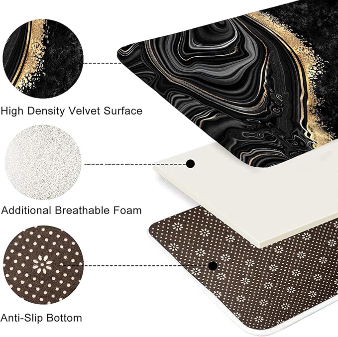 Nkzply 4 Pcs Black Marble Shower Curtain Sets with Rugs Gold Bathroom Sets with Shower Curtain and Rugs Modern Abstract Bathroom Decor Accessories Shower Curtains for Bathroom Toilet Lid Cover
