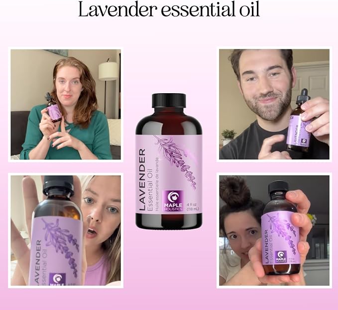 Pure Lavender Essential Oil - Lavender Oil for Hair Skin and Nails Plus Aromatherapy Diffusers Humidifiers Linens and Baths for at Home Spa Self Care - Premium Grade Non-GMO in Glass Bottle (4 Fl Oz)