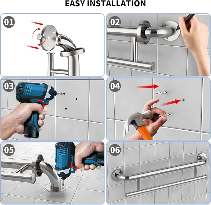 Polished Chrome Grab Bar 24 Inch w/Towel Holder, iHansee Stainless Steel Towel Rack Shower Support Balanced Support Handle, Wall Mount Safety Handrail Grab Rail for Elderly Senior Handicap Disabled