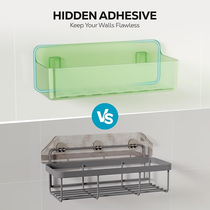 Nieifi Adhesive Wall Shelf, Shower Shelves, Shower Organizer for Bathroom Organization (Green-Clear, 5 pieces)