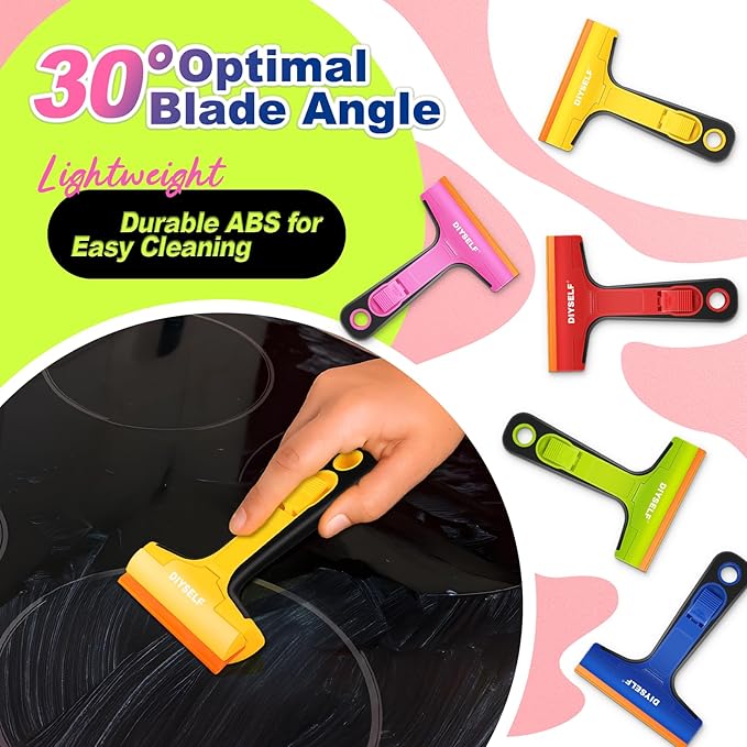 DIYSELF 1 Pack Plastic Razor Blade Scraper with 5 Pcs 4-Inch Plastic Razor Blades, Plastic Scraper Tool for Cleaning, Gasket and Decal Remover for Glass, Stovetop, Labels, Stickers & Paint Removal