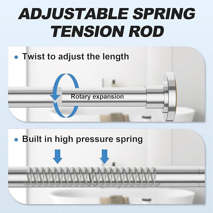 CorkLatta Chrome Shower Curtain Rod 31 to 92 Inch,1 Inch Diameter Adjustable Spring Tension Curtain Rod No Drilling Stainless Steel Telescoping Rod,No Rust