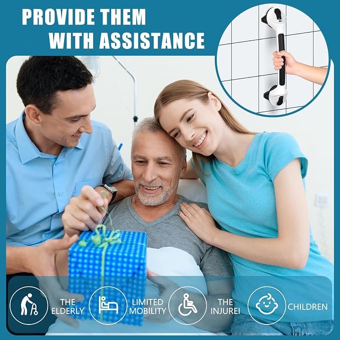 MCDEX Grab Bars for Shower, 2 Pack Shower Handle for Elderly (Black White) | Safety Signal Indicators, Strong Suction Cup, Easy Installation, No Drill, Removable, Anti-Slip, Waterproof