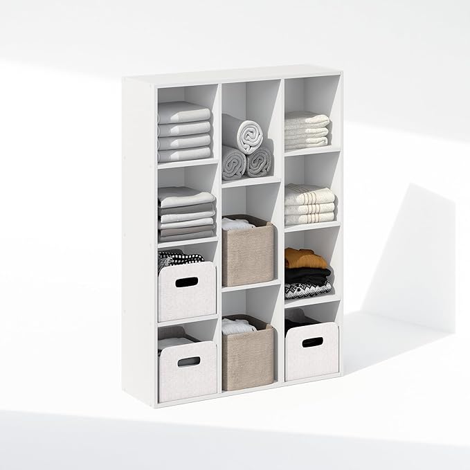 Furinno Reed Closet Organizers and Storage, 11-Cube Closet Organizer, Open Shelf Closet Storage, for Wardrobe, Bedroom, Living Room, White