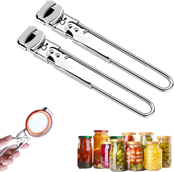 Adjustable Stainless Steel Jar Opener - Easy-Grip Kitchen Gadget for Jars, Bottles & Lids, User-Friendly Leverage Design,Effortless Grip for Seniors & Weak Hands (2 PC)