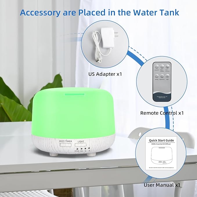 SPLITSKY 300ML Essential Oil Diffuser, Cool Mist Air Aromatherapy Oil Diffuser with Remote Control, 8 Hour Quiet Home Diffuser, 7 LED Light Colors, Timer,for Small Rooms Bedrooms.