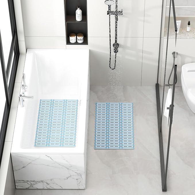 XIYUNTE Shower Mat Non Slip Bath Mat for Tub - 27 X 16 Inch TPE Bathtub Mat Non Slip Shower Mats for Inside Shower, Bath Tub Mat with Powerful Suction Cup, Easy to Cut and Dry, Blue