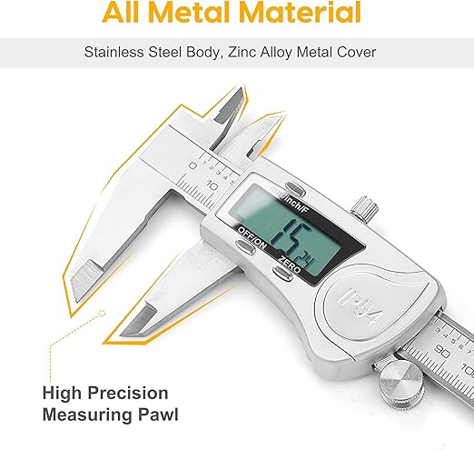 Digital Caliper, 6 inch Caliper Extreme Accuracy Measuring Tool with Stainless Steel, IP54 Waterproof Protection Design, Inch Metric Fraction Switch for Daily and Professional Use
