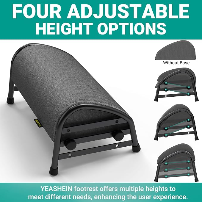 YEASHEIN Adjustable Foot Rest for Under Desk at Work, Ergonomic Foot Stools with 7 Positions, Elevated Cushion Under Desk Footrest with Metal Frame, Leg Rest Used for Home, Car, PC Gaming Accessories