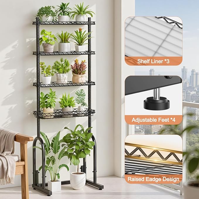 EAGMAK Over The Toilet Storage Rack, 4-Tier Bathroom Organizer with Adjustable Shelves & Basket, Rust-Resistant Metal Over Toilet Shelf for Small Bathroom Space Saving, Black