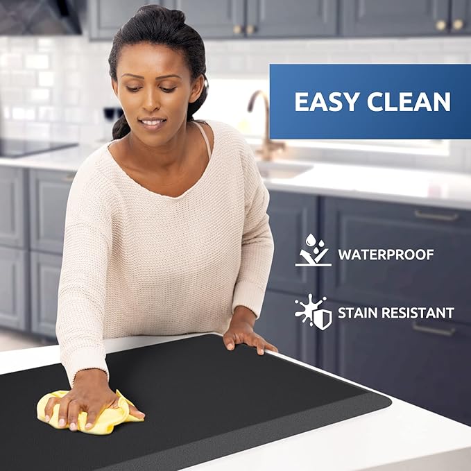 KitchenClouds Kitchen Mat Cushioned Anti Fatigue Rug 17.3"x60" Water Resistant Non Slip Standing Desk Mat Comfort Floor Mats for House Sink Office (Black)