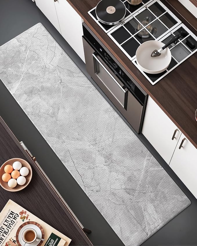 DEXI Kitchen Floor Mats Cushioned Anti Fatigue, 23x86 Large Long Standing Comfort Runner Rug Waterproof, Marble Memory Foam Padded for Front Sink Laundry, Light Grey