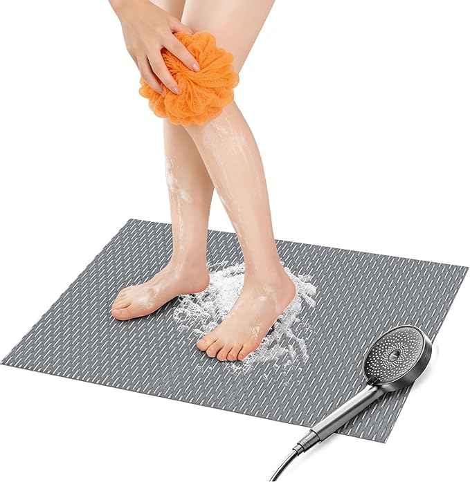 Bathroom Non Slip Shower Mat, Gray 24x16 Inch Bathtub Mat, Non Slip Bathroom Mat for Elderly and Kids, Easy to Dry, Fast-Dry Drainage Hole, Easy to Prune
