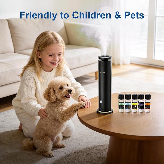 Waterless Scent Diffuser Starter Kit with 5 Essential Oils, Luxury Hotel-Class 1500 Sq Ft Cover Aromatherapy Diffuser Oil Machine, 6 Mist 4.06Oz Air Diffusers for Home Large Room Hotel SPA