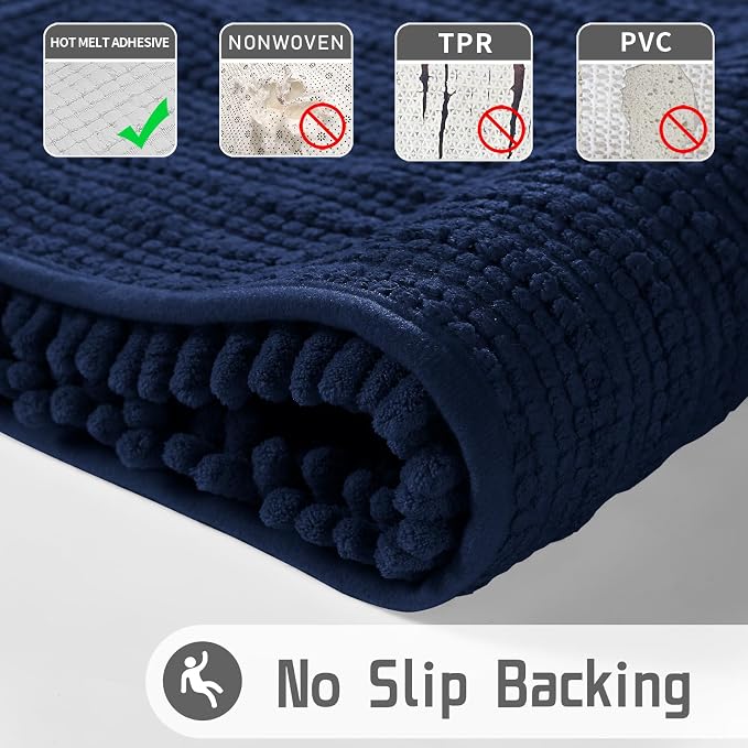 Yimobra Bathroom Rugs Non Slip Washable 32x20 Inch - Ultra Soft Absorbent Chenille Bath Mat, Quick Dry Shaggy Floor Carpet for Tub Shower, Navy Blue Home Decor Accessories