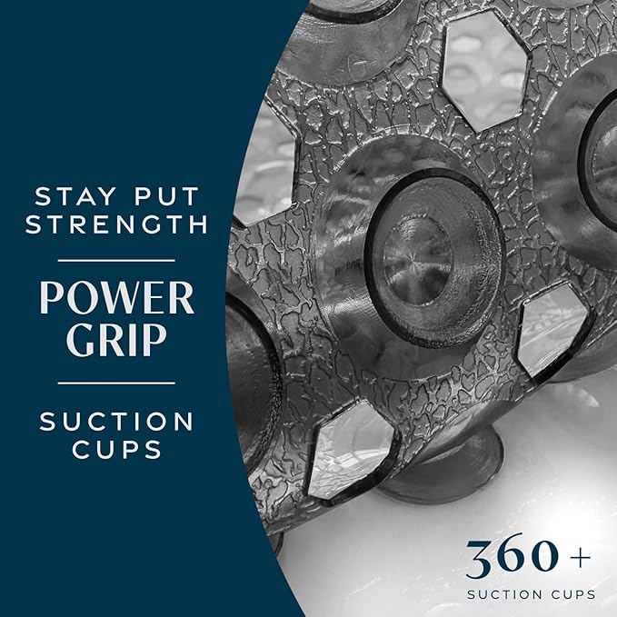 SlipX Solutions Power Grip Bathtub Safety Mat | Precision Grip Technology for Longer, Stronger, & Softer Wet Surface Protection | Clear Black 39"x16"