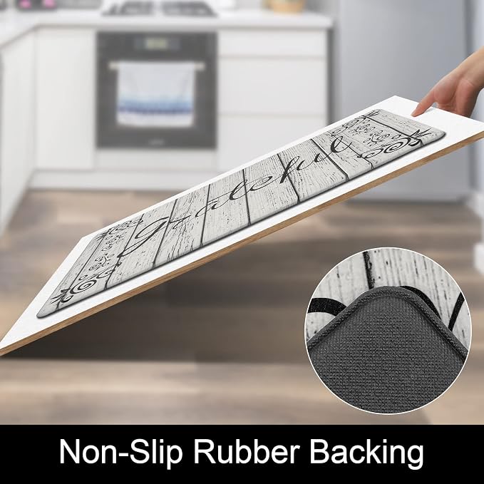 HEBE Anti Fatigue Kitchen Mat Set of 2 Non Slip Cushioned Kitchen Mats for Floor Waterproof Farmhouse Kitchen Rugs and Mats Set Comfort Standing Desk Mat Carpet for Sink,Office,Laundry