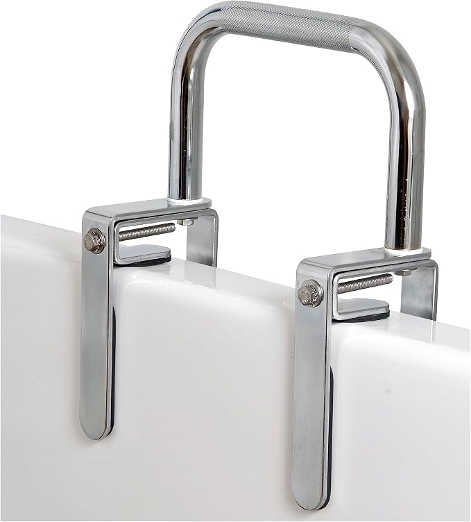 Carex Bathtub Rail with Finish Bathtub Grab Bar Safety Bar for Seniors and Handicap for Assistance Getting in and Out of Tub, Easy to Install on Most Tubs, Chrome, 1 Count