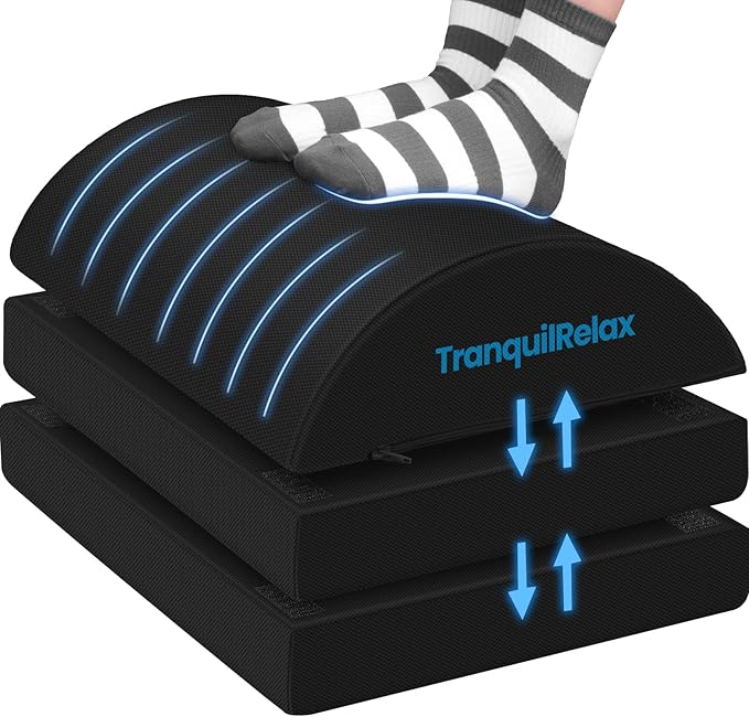 TranquilRelax Foot Rest for Under Desk at Work, Gaming Accessories Foot Stool with 3 Adjustable Heights & Washable Cover, Comfortable Office Desk Accessories, Footrest for Office, Home and Car (Black)