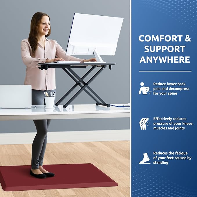 KitchenClouds Kitchen Mat Cushioned Anti Fatigue Rug 20"x32" Water Resistant, Non Slip, Standing and Comfort Desk/Floor Mats for House Sink Office (Red)