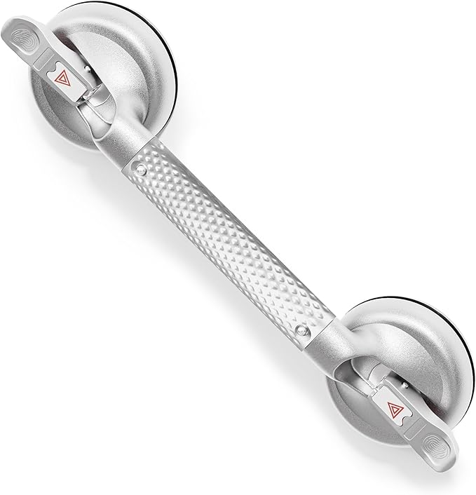 17 Inch Upgrade Strong Suction Grab Bars for Bathtubs and Showers, Seniors Handles for Elderly Handicap Safety Handrail for Bathroom Toilet Tiles Glass Silver