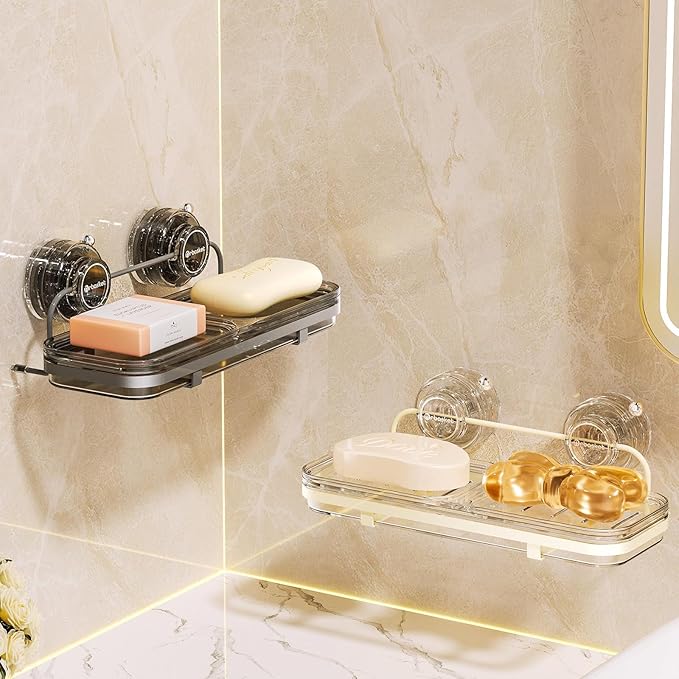 Suction Cup Soap Dish, Wall Mounted No Drilling Bathroom Soap Holder, Removable Soap Tray for Shower, Clear