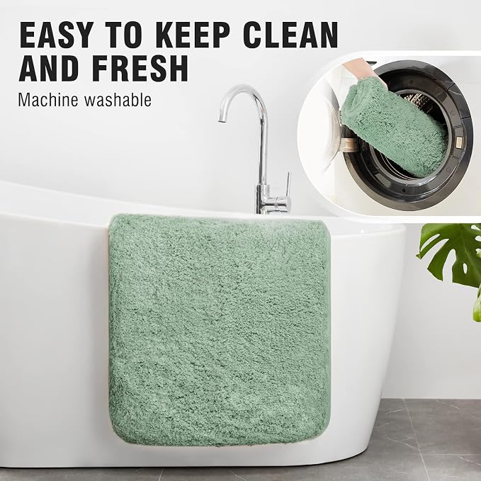 TECHMILLY Super Soft Shaggy Bathroom Rugs, Absorbent Thick Non Slip Microfiber Bath Rugs, Quick Dry Machine Washable Bath Mat for Bathroom Floor, Bathtub and Shower 24"x36" Sage