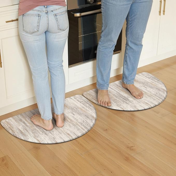 KIMODE Anti Fatigue Mats for Kitchen Floor, 18"x28" Half Circle Memory Foam Kitchen Floor Mats Cushioned Non Slip, Comfort Standing Mats, Abstract Kitchen Rugs Sets of 2 for Sink Laundry Office Desk