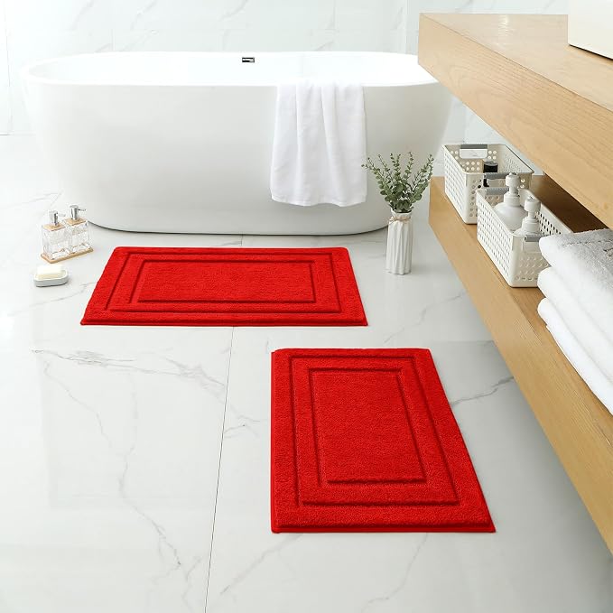 HOMEIDEAS Bathroom Rugs Sets 2 Piece, Super Soft and Absorbent Non Slip Microfiber Machine Washable Bath Mat Set (20" x 32" + 16" x 24", Red)